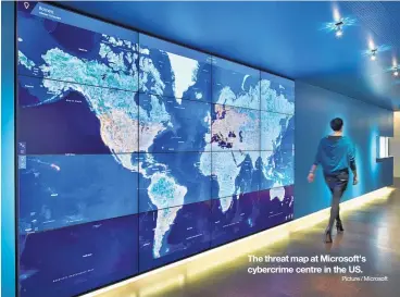  ?? Picture / Microsoft ?? The threat map at Microsoft's cybercrime centre in the US.