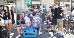  ?? AFP ?? ADELAIDE: FDJ riders prepare for the first stage of the Tour Down Under cycling race from Adelaide to Tanunda, in Adelaide yesterday.