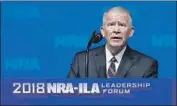  ?? Justin Sullivan Getty Images ?? OLIVER NORTH, at last week’s NRA convention in Dallas, is leaving his Fox News show to lead the group.