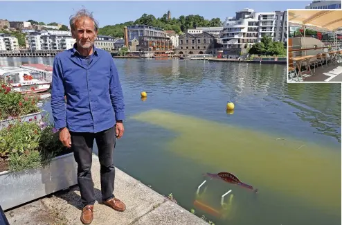  ?? Photograph­s: Jonathan Myers ?? Luke Dunstan, co-director of Bristol Packet, stands next to the sunken Greenshank; above, the Greenshank opened as a cafe in 2017