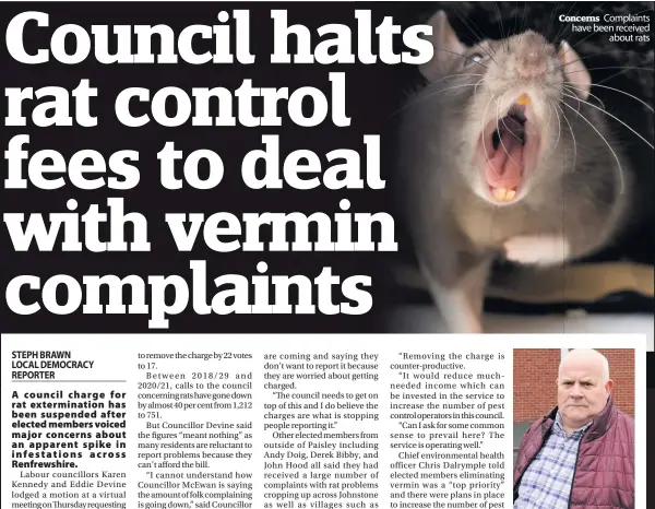  ??  ?? Concerns Complaints have been received
about rats
Action calls
Councillor Devine