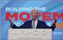  ?? SUSAN WALSH — THE ASSOCIATED PRESS ?? President Joe Biden addresses the AFL-CIO convention, Tuesday, June 14, 2022, in Philadelph­ia.