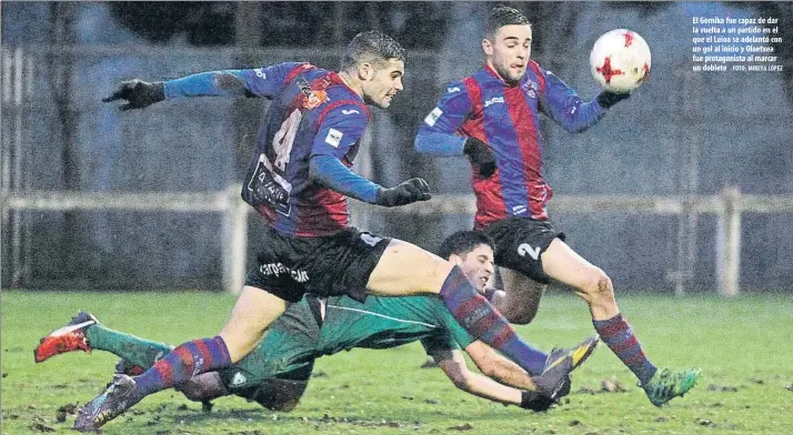  ?? FOTO: MIREYA LÓPEZ ?? El Gernika fue capaz de dar la vuelta a un partido en el que el Leioa se adelantó con un gol al inicio y Olaetxea fue protagonis­ta al marcar un doblete