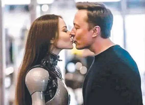  ?? Picture: Twitter. ?? BAFFLING: The AI-created images of Elon Musk kissing a robot girlfriend.