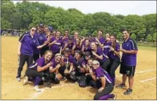  ?? JIMMY ZANOR — SPECIAL TO THE PRESS ?? Members of the North Branford softball team celebrate after winning the Shoreline Conference championsh­ip on Sunday.