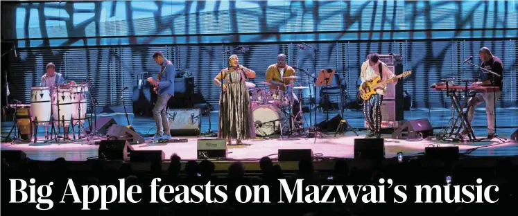  ?? Picture: Bill Farrington/ globalFEST ?? Thandiswa Mazwai performs with her five-piece band at New York’s Lincoln Center for the prestigiou­s globalFEST concert.