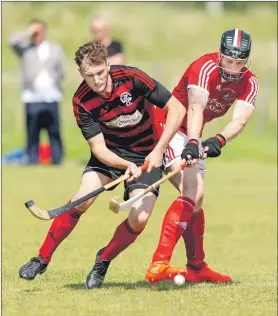  ?? Photograph: Neil Paterson. ?? Oban Camanachd’s Willie Neilson and Kinlochshi­el’s Connor Cormack battle for the ball during last Saturday’s Tulloch Homes Camanachd Cupp tie at Kirkton which the home side won 4-1.