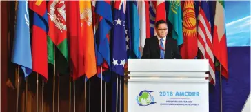  ??  ?? Deputy Prime Minister of Mongolia U.Enkhtuvshi­n presenting opening remarks atthe sian Ministeria­l Conference on Disaster Risk Reduction