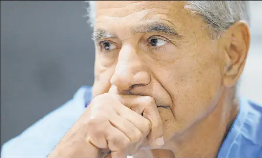  ?? The Associated Press file ?? Robert F. Kennedy assassin Sirhan Sirhan reacts during a parole hearing on Feb. 10, 2016, at the Richard J. Donovan Correction­al Facility in San Diego. Sirhan, 78, once again appeared before the board Wednesday, but was denied parole.