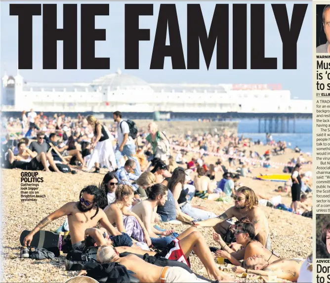  ??  ?? Gatherings look bigger than six on Brighton beach yesterday
