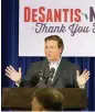  ?? PEDRO PORTAL pportal@miamiheral­d.com ?? Florida Gov.-elect Ron DeSantis addresses supporters during a “Thank You Tour Stop” with Lt. Gov. Jeanette Nuñez on Saturday at the Jose Marti Gym in Little Havana.