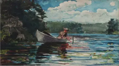  ??  ?? Winslow Homer (1836-1910), Pickerel Fishing, 1892. Watercolor on wove paper; 11¼ x 20 in. Portland Museum of Art, Maine: Bequest of Charles Shipman Payson, 1988.55.11. Image courtesy Portland Museum of Art.