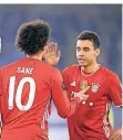  ?? FOTO: GIUSEPPE MAFFIA/DPA ?? Leroy Sane und Jamal Musiala feiern das Tor zum 4:0.