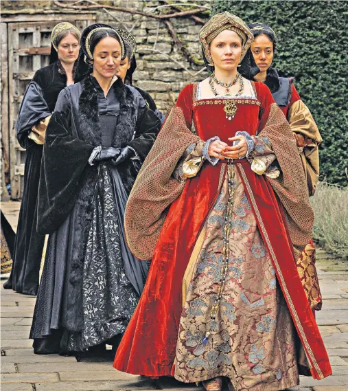  ?? ?? Jane Seymour, played by Kate Phillips, followed by the court’s ladies in waiting in the BBC’S adaptation of Hilary Mantel’s final book Wolf Hall: The Mirror and the Light