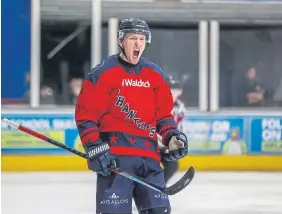  ?? ?? Austin Mitchell-King celebrates his crucial penalty shot goal.