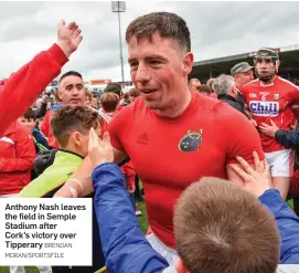  ?? BRENDAN MORAN/SPORTSFILE ?? Anthony Nash leaves the field in Semple Stadium after Cork’s victory over Tipperary