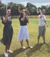  ?? Picture: ALISON WILLIAMS ?? Teachers Ms Kerry Carpenter, Mrs Sarah Galletly and Miss Emily Andrews with boomerangs at the ready.