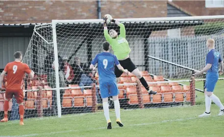  ??  ?? Seaham Red Star keeper Jordan Harkess makes a save in last week’s 4-1 Northern League derby win at Ryhope CW