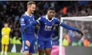  ?? Shuttersto­ck ?? Kelechi Iheanacho celebrates Leicester’s third goal with James Maddison. Photograph: Manjit Narotra/ProSports/