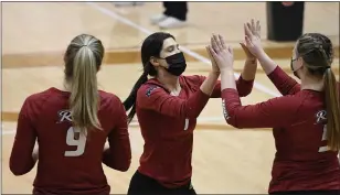  ?? PETER G. BORG — RIDER ATHLETICS ?? Rider junior setter Anilee Sher, center, will lead the team into an NCAA Tournament matchup against UCLA, where her father, Oren, won a national title in 1989with the men’s volleyball team.