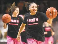  ?? Amanda Loman / Associated Press ?? Oregon State’s Destiny Slocum and teammates run in prior to a game against Oregon in Corvallis, Ore., on Feb. 18.