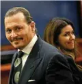  ?? ?? US actor Johnny Depp (left) and his attorney Camille Vasquez in the courtroom at the Fairfax County Circuit Courthouse in Fairfax, Virginia. — AFP photos