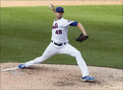  ?? MARY ALTAFFER - THE ASSOCIATED PRESS ?? New York Mets starting pitcher Jacob deGrom delivers during the sixth inning of a game against the Miami Marlins, Monday, Aug. 5, 2019, in New York.