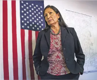  ?? BONNIE JO MOUNT/WASHINGTON POST ?? U.S. Rep. Deb Haaland, D-N.M., has been nominated to become the first Native American to serve as interior secretary. ‘A voice like mine has never been a Cabinet secretary or at the head of the Department of Interior,’ she tweeted Thursday. ‘Growing up in my mother’s Pueblo household made me fierce. I’ll be fierce for all of us, our planet, and all of our protected land. I am honored and ready to serve.’