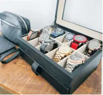  ??  ?? It is no surprise that a man keenly aware of time has a watch collection, displayed in the master bedroom.
