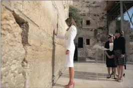  ?? PICTURE: ASSOCIATED PRESS ?? Melania Trump touches the Western Wall, Judaism’s holiest prayer site, in Jerusalem’s Old City yesterday.