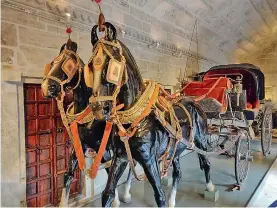  ??  ?? An old horse chariot model at Udaipur’s City Palace; Silver ware at Udaipur’s City Palace (photos used for representa­tion)