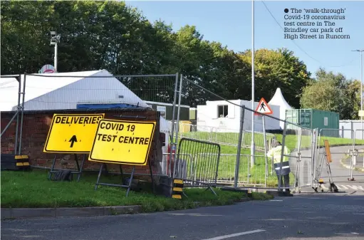  ??  ?? The ‘walk-through’ Covid-19 coronaviru­s test centre in The Brindley car park off High Street in Runcorn