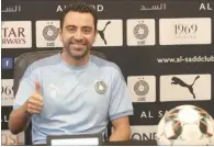  ??  ?? Al Sadd coach Xavi Hernandez during the press conference ahead of his team’s QNB Stars League match against Umm Salal on Friday.