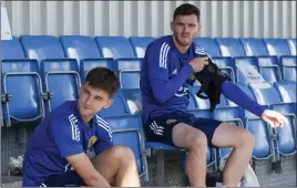  ??  ?? Kieran Tierney and Andy Robertson at the Oriam yesterday