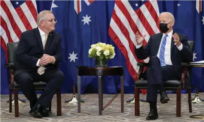  ?? Photograph: Evan Vucci/AP ?? Australian PM Scott Morrison with US president Joe Biden during the UN general assembly in New York in September 2021. The head of the United States Studies Centre says the US currently lacks the national unity that Australia views as critical for its national defence.