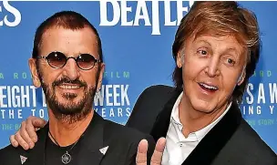  ??  ?? Here comes the song... Sir Ringo Starr has teamed up with Sir Paul McCartney