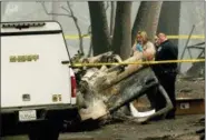  ?? NOAH BERGER - THE ASSOCIATED PRESS ?? A sheriff’s deputy recovers the remains of a Camp Fire victim from an overturned car in Paradise, Calif., on Thursday.