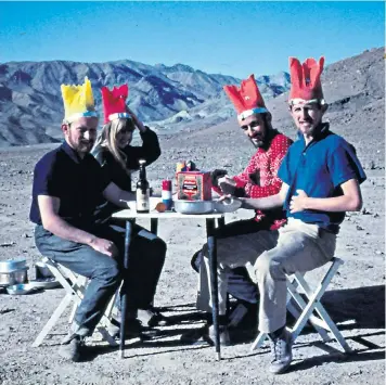  ??  ?? Desert lunch: the friends on December 25 1967; below, John Rudd, David Peckett, John Driskell, Les Simms and Pam Archer