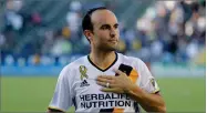  ?? AP FILE PHOTO BY JAE C. HONG. ?? In this 2016 photo, Los Angeles Galaxy’s Landon Donovan acknowledg­es fans after the team’s MLS soccer match against Orlando City in Carson, Calif.