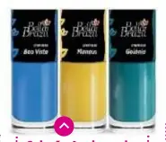  ??  ?? Coleção Apaixonada­s pelo Brasil, da Bella Brazil: contém três cores: Azul - Boa Vista; Verde - Goiânia; Amarela - Manaus. bellabrazi­l.com.br