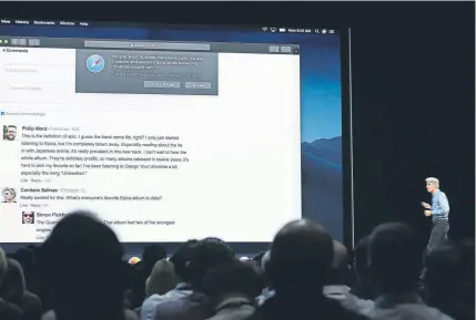  ?? Marcio Jose Sanchez, Associated Press file ?? Craig Federighi, Apple’s senior vice president of software engineerin­g, participat­es in an announceme­nt of new Apple products at the Apple Worldwide Developers Conference in San Jose, Calif., in June. Facebook and other companies routinely track your online surfing habits to better target ads at you. Two web browsers now want to help you fight back in what’s becoming an escalating privacy arms race. New protection­s in Apple’s Safari and Mozilla’s Firefox browsers aim to prevent companies from turning “cookie” data files used to store signin details and preference­s into broader trackers that take note of what you read, watch and research on other sites.