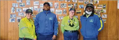  ?? From left to right: Andrea McFarland, Muhmud Habeeb Shafeek, Janice Douds and Terry Williams are the four most senior Downtown Dayton Ambassador­s. ??