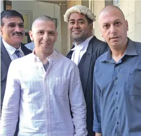  ?? Photo: Ashna Kumar ?? Loizos Petridis (second from left) and Cleanthis Petridis (right) with their lawyer Filimoni Vosarogo (third from left), outside the High Court in Suva on September 5, 2019.
