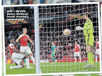  ??  ?? WEL I NEVER: Danny Welbeck heads Arsenal’s second goal