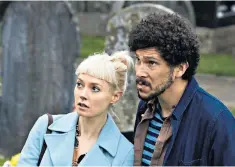  ??  ?? Beyond the grave: Lydia Wilson and Joel Fry in the BBC One thriller