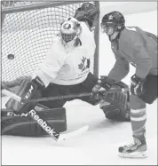  ?? Stuart Gradon/calgary Herald ?? Canada National Junior Team hopefuls Malcolm Subban, left, and Tom Wilson take part in a selection camp match.