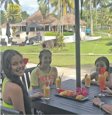  ?? Photo: Maraia Vula ?? The Pearl Resort, Spa guests from left: Yarrah Wakeham, Zeenia Prasad and Nyrees Wakeham.