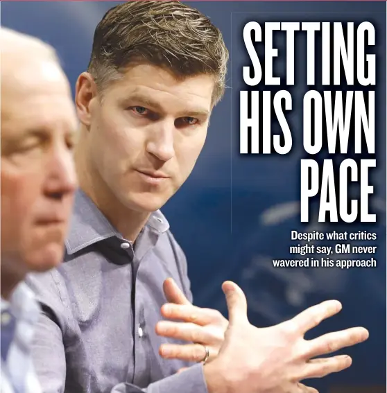  ??  ?? Sticking by their “best- player- available” mentality, Bears general manager Ryan Pace ( right) and coach John Fox were comfortabl­e with their draft picks. | CHARLES REX ARBOGAST/ AP