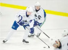  ?? ARLEN REDEKOP FILES ?? Vancouver Canucks prospects Elias Pettersson, left, and Jonathan Dahlen had huge weeks, playing starring roles during the post-season for their respective teams in Sweden.