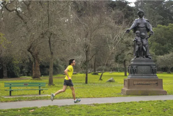  ?? Santiago Mejia / The Chronicle ?? The “Pioneer Mother” statue now sits near Stow Lake in Golden Gate Park. It was displayed at fairs in 1915 and 1939.